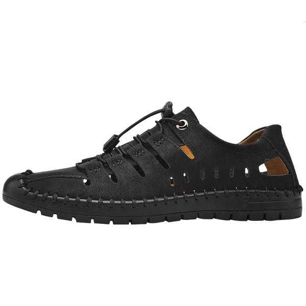 

sandals men lether 2021 slippers leather comfort hollow garden shoes outdoor casual, Black