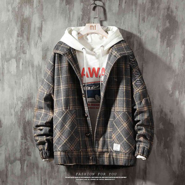 

jacket 2021 autumn lapel fashion tweed plaid embroidered men's youth leisure large coat, Black;brown