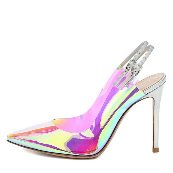 

dress shoes lucky2021 transparent pvc colorful fashionable large outer size slingbacks slim high heel single banquet women's, Black