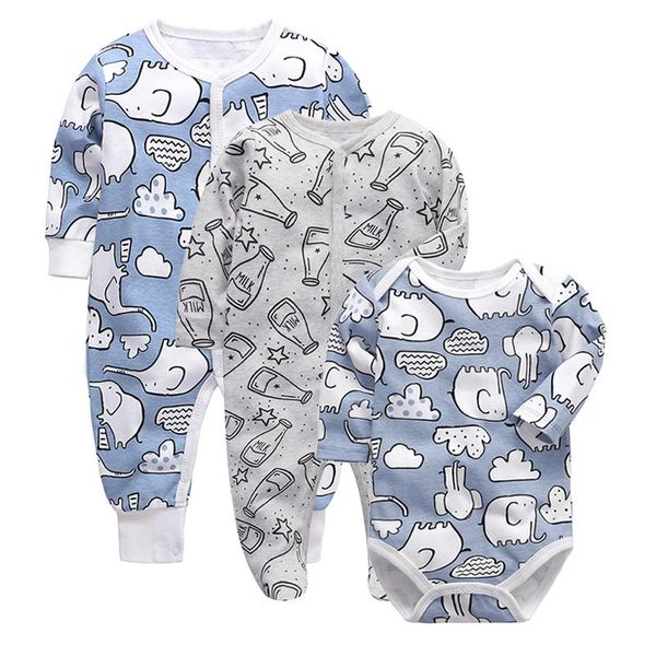 

jumpsuits 3piece/lot born baby boys rompers babies girls clothes footed infant long sleeve 3 6 9 12 months clothing, Blue