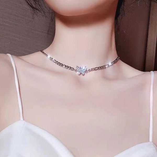 

pendant necklaces trendy silver color shiny elegant butterfly chain choker zircon necklace wedding gift for women fine jewelry
