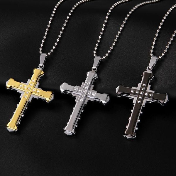 

pendant necklaces jewelry drop fashion jesus cross pendants for men women stainless steel gold silver color long chain necklace