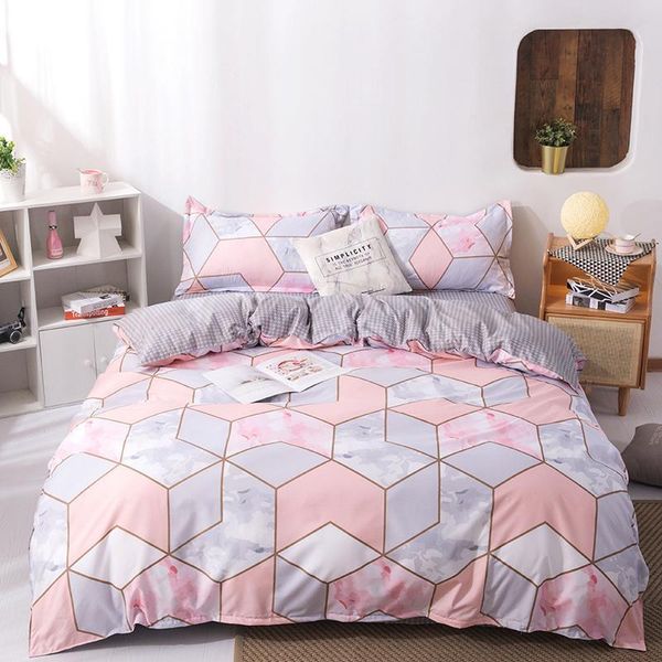 

bedding sets multicolor diamond lattice classic bed linen set duvet cover flat sheet pillowcase king  full single size