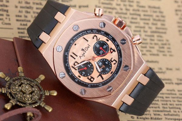

wristwatches men's classic automatic mechanical movement rose gold silver stainless steel rubber strap sport watches gents watch, Slivery;brown