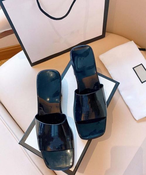 

luxury women sandals high heels rubber slide sandal platform slipper chunky heel height shoes summer embossed flip flops with box, Black