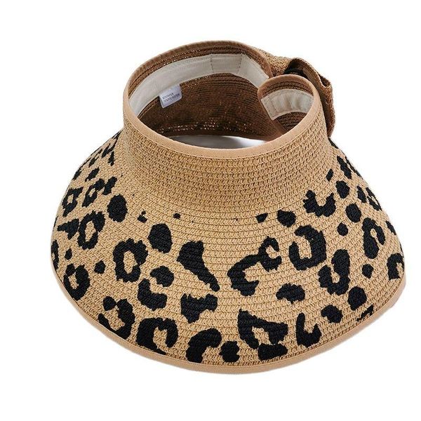 

wide brim hats ladies casual large sun visor hat leopard print straw holiday bow folding sunscreen casquette caps, Blue;gray