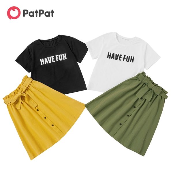 

summer beautiful kid girl letter print 2-piece skirt set 210528, White