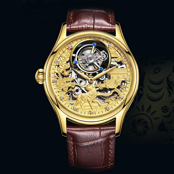 

wristwatches 100% tourbillon watch mechanical men waterproof skeleton mens watches for relogio masculino, Slivery;brown