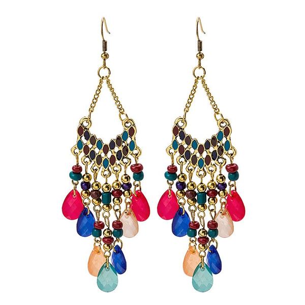 

dangle & chandelier bohemian multicolor crystal beads drop earrings vintage classic ethnic long geometric charm femme party wedding jewelry, Silver