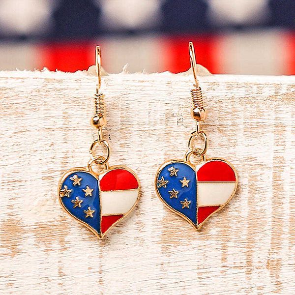 USA-Flagge-Ohrring, Herz-Sternform, amerikanische Flagge, baumelnde Ohrringe, 4. Juli, Unabhängigkeitstag, Anhänger, Schmuck, Geschenk für Frauen X0709 X0710
