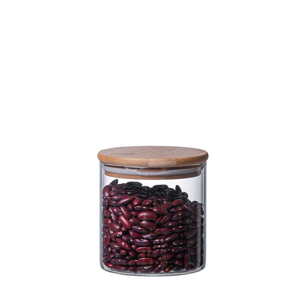 18oz 550ml Aerea Aerea GRADUTA CUCINA DI STOCCAGGIO DI STOCCAGGIO CANSisters GLASSER GLASS JAR con coperchi di bambù 100 * 100mm