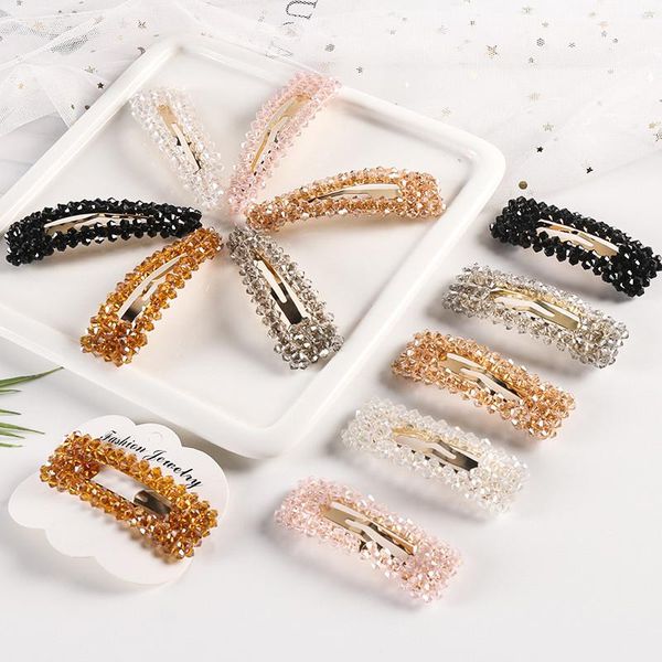 

other korean shining crystal hair clip geometric square snap barrette stick hairpin bobby pins styling accessories pin, Golden;white