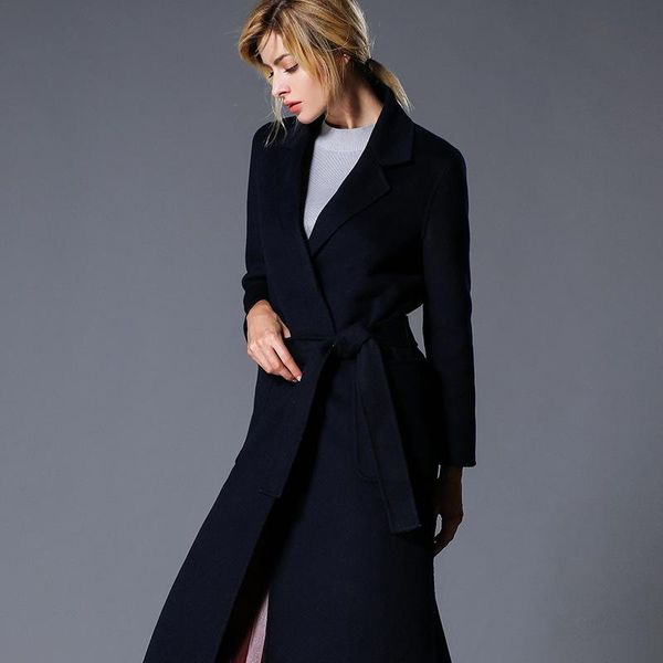

women's wool & blends women s winter coat navy double sided cashmere outwear 2021 autumn plus size ladies fashion overcoats long ship, Black