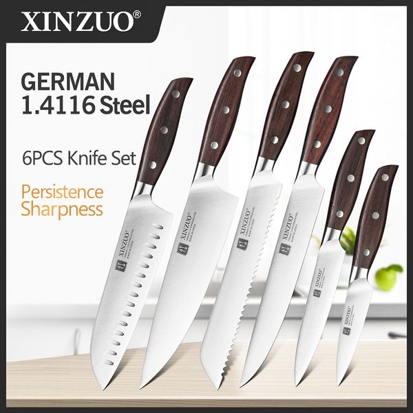 

xinzuo kitchen toos 6 pcs kitchen knife set of utiity ceaver chef bread knife high carbon german stainess stee knives sets