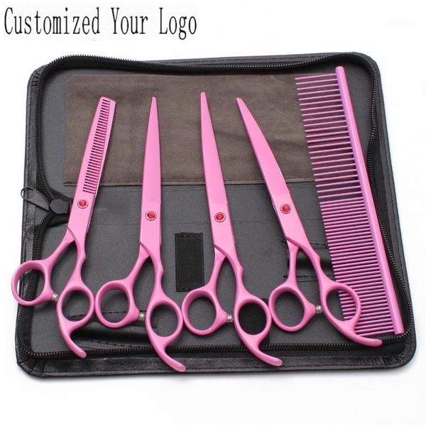

5pcs 7" engraving brand jp stainless grooming scissors straight shears thinning professional pets add bag c31031