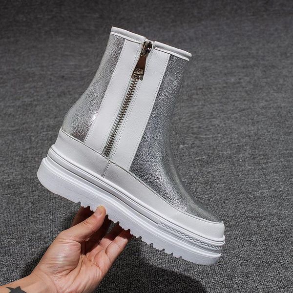 

boots warm snow women zipper platform solid color waterproof mid calf thick fur winter black silver eu 35-40