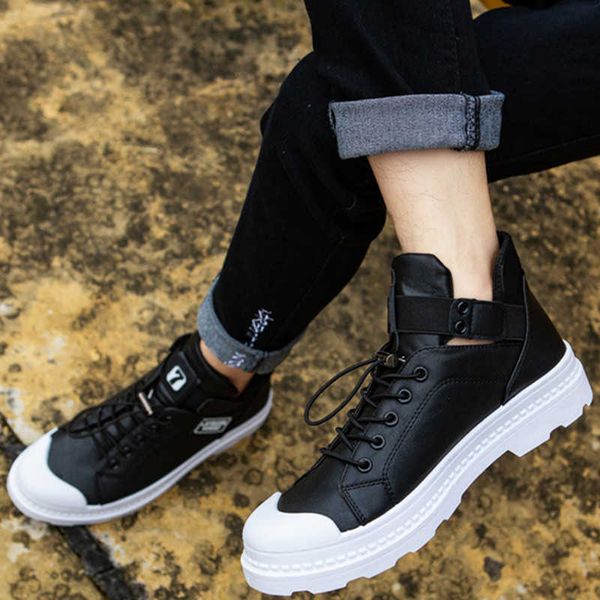 

new high shoes men's short boots british style student work clothes chelsea martin pu leather fashion, Black