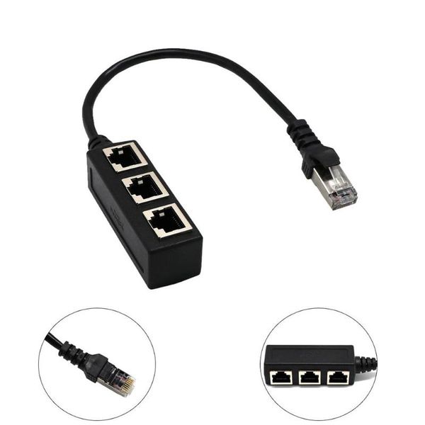 

point three ethernet black network 1 male to 3 female connector splitter adapter for pc computer cable cables & connectors