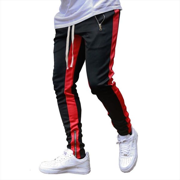 

casual skinny joggers sweatpants fashion women pants patchwork trousers male track sportswear streetwear tight pencil, Black