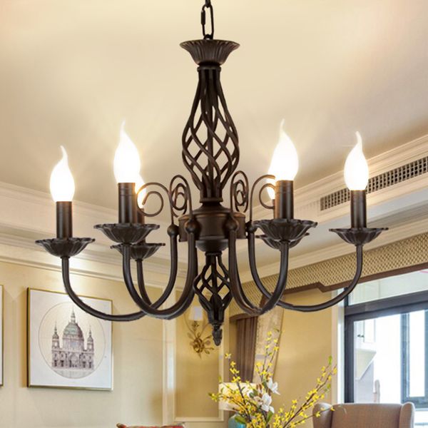 

vintage american european classic e14 led candle lamp chandelier 3 6 arms hanging chain black iron pendant lamp light fixture