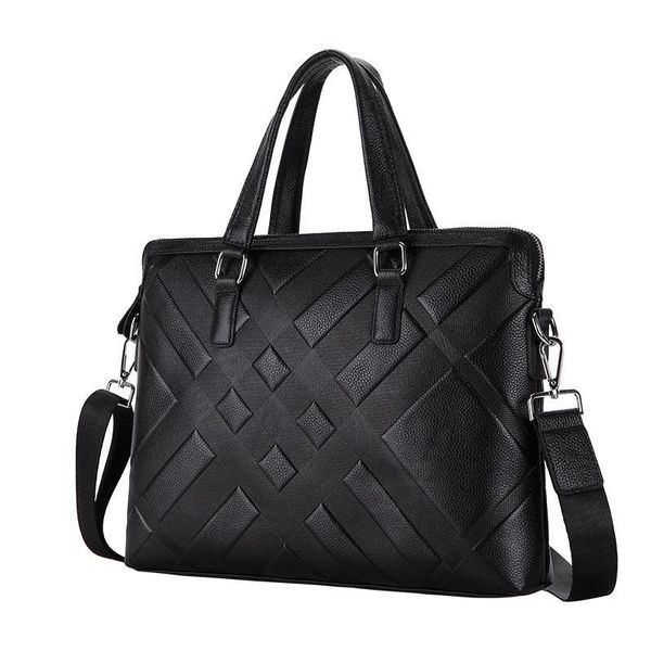 

briefcases cow genuine leather business men's briefcase male striped shoulder bag men messenger crossbody brand tote computer 1 gsgf