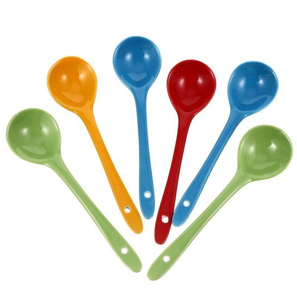 

spoons 6pcs colorful ceramic spoon candy-colored soup creative (random color)
