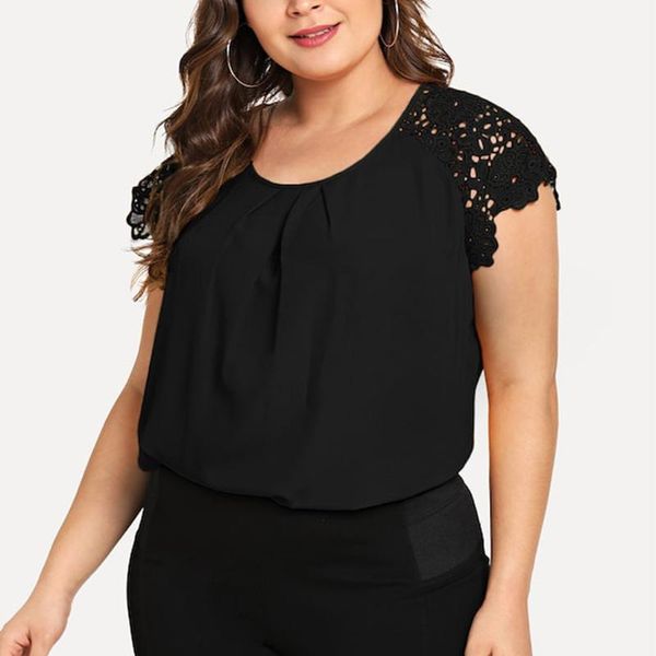 

women's blouses & shirts loose womens blouse summer solid o-neck floral lace shoulder blusas elegantes office ladies camisas de mujer c, White