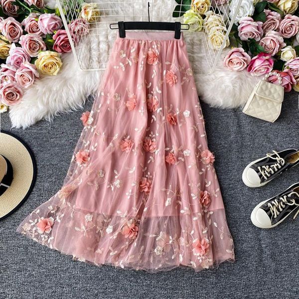 

3d flower mesh sweet gilrs womens skirts lace kawaii party, Black