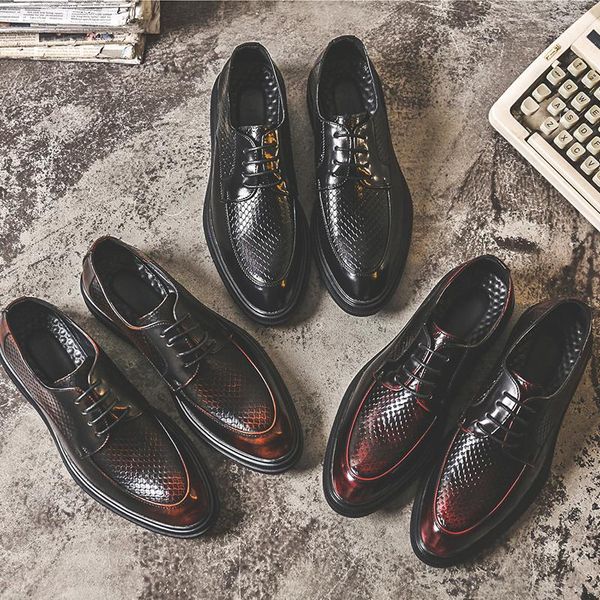 

dress shoes yomior british vintage men leather lace-up pointed toe casual formal business brogue black wedding oxfords