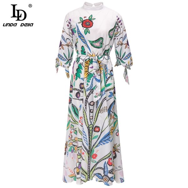 

fashion designer summer dress women lantern sleeve luxury beading floral print ladies vintage midi vestidos 210522, Black;gray