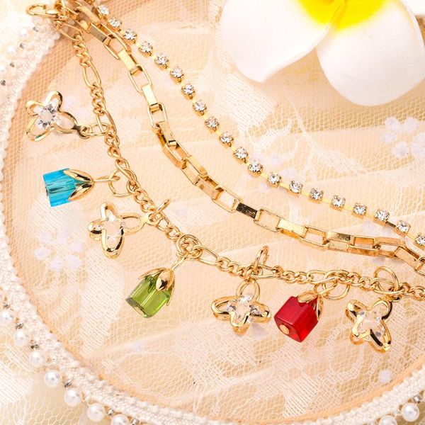 

fashion color crystal water drop zircon pendant bracelet retro simple flower butterfly charm jewelry for women bracelets, Golden;silver