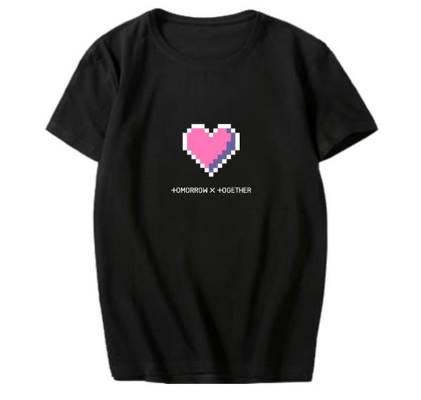 

women's t-shirt kpop txt tomorrow x together cartoon logo printing t shirt for summer fashion o neck short sleeve, White