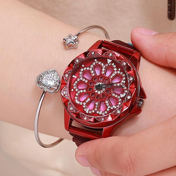 

wheel of fortune women watches luxury lucky rotating dial quartz clock fashion magnetic wristwatches relogio feminino 2021, Slivery;brown