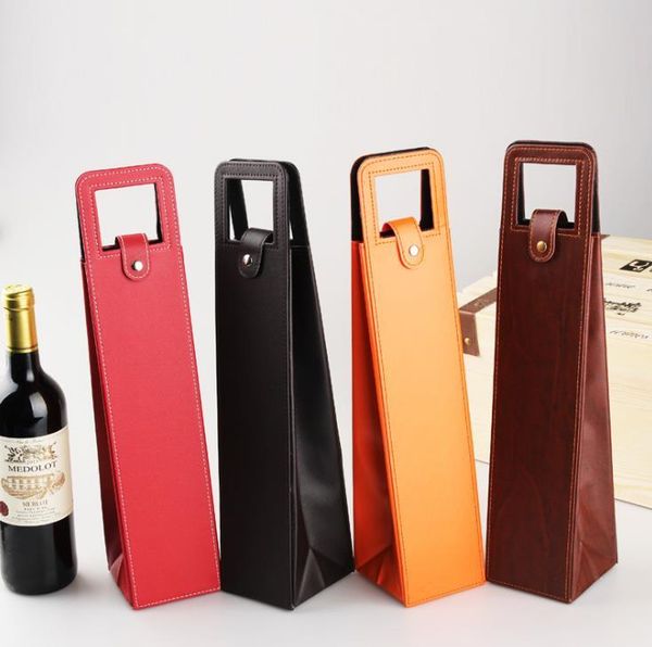 

100pcs luxury portable pu leather wine bags red bottle packaging case gift storage boxes with handle bar accessories sn219 wrap
