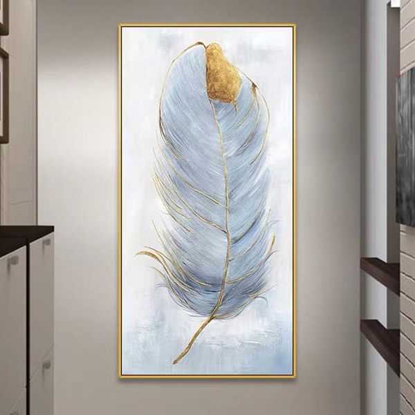 

paintings morandi style hand painted feather pic gold foil abstract oil painting on canvas wall art for living room home decor no frame