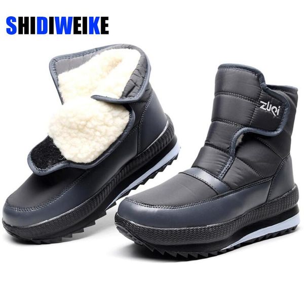 

boots winter women shoes 2021 fashion solid waterproof casual woman hook&loop ankle warm plush snow ab72, Black