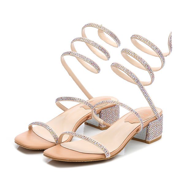 

sandal 2021 thick small drill bandage strass toe female sandals, Black