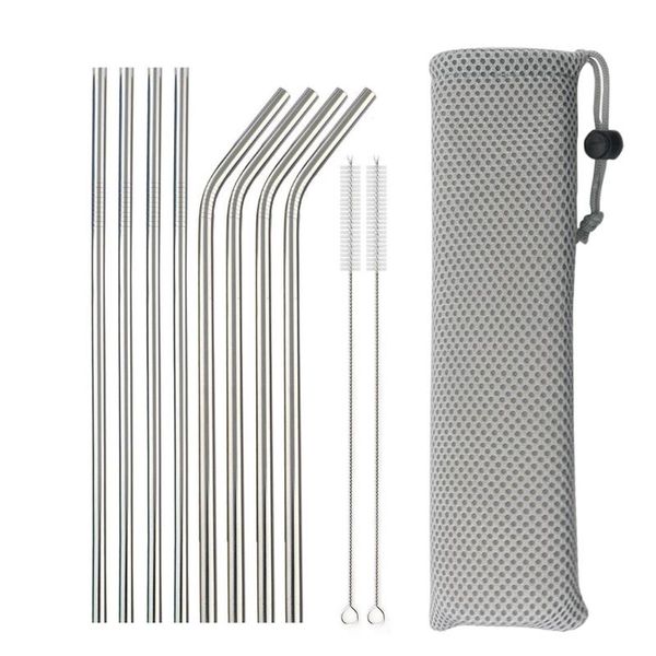 

drinking straws reusable metal 304 stainless steel sturdy bent straight straw with cleaning brush bar party accessory