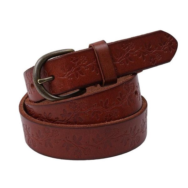 

belts fashion flowers casual simple retro female leather cowskin belt, Black;brown