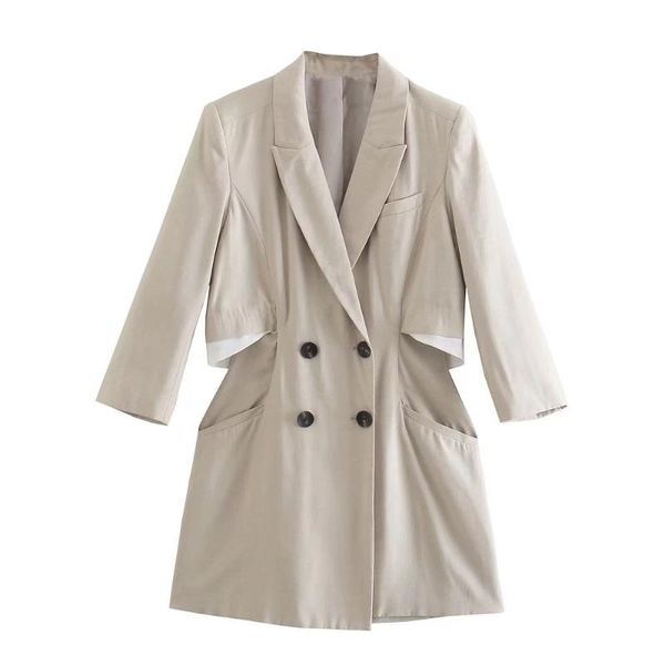 

women's trench coats the europe and united states in autumn wind dress 2021 splicing suit jacket type 5915, Tan;black
