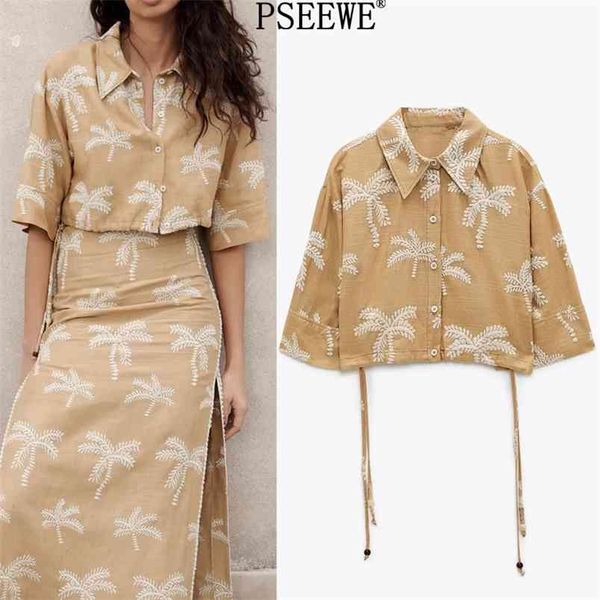 

contrast embroidery crop female short sleeve button up beach shirt hem adjustable drawstring summer woman blouses 210519, White