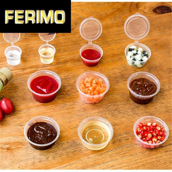 

30pcs/set 30ml 50ml 100ml disposable plastic takeaway sauce cup containers box with hinged lids pigment paint reusable dinnerware