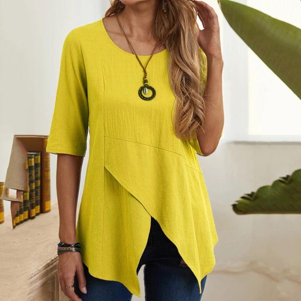 

women's blouses & shirts irregular women solid o-neck short sleeve pockets blouse blusa feminina harajuku shirt chemises femme, White