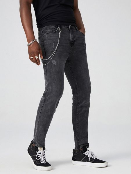 

men cat whisker jeans with chain r3sq#, Blue