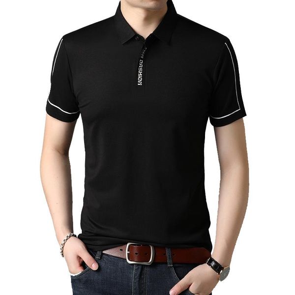 

men's polos mens shirt brand logo silk fabric short sleeve for summer black fashion casual a07160901, White;black