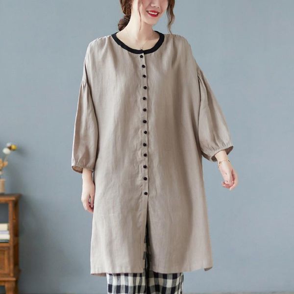 

women's trench coats women cotton linen casual arrival 2021 autumn vintage style o-neck single breasted female long jackets b884, Tan;black