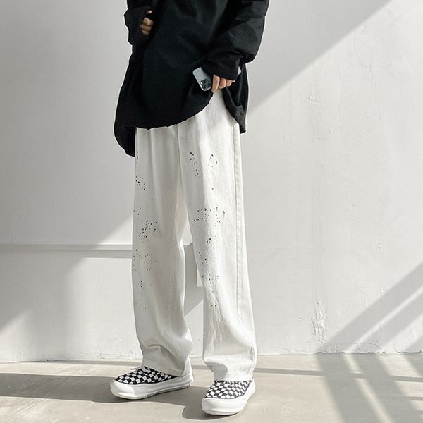 

men's jeans white denim pants for men will see vintage niche spatter oldschool design hip hop streetwear china clothes 3ilg, Blue