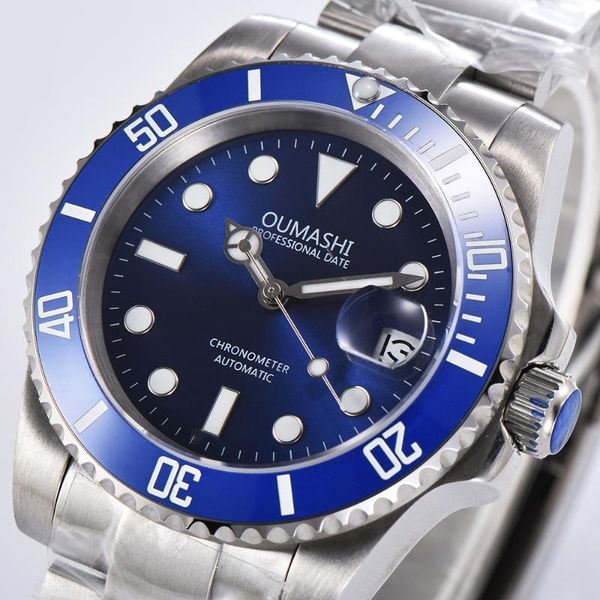 

40mm automatic mechanical watch men's watches sapphire glass luminous date stainless steel wristwatches, Slivery;brown