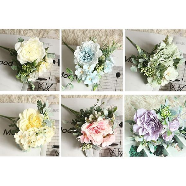 

artificial peony rose bouquet silk camellia berry branch fake flowers bridal wedding festival party decor po decorative & wreaths