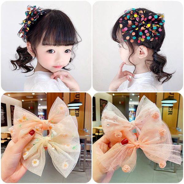 

hair accessories children's net yarn bow hairpin cute girl sequin princess sweet butterfly headdress does not hurt the duckbill clip, Slivery;white
